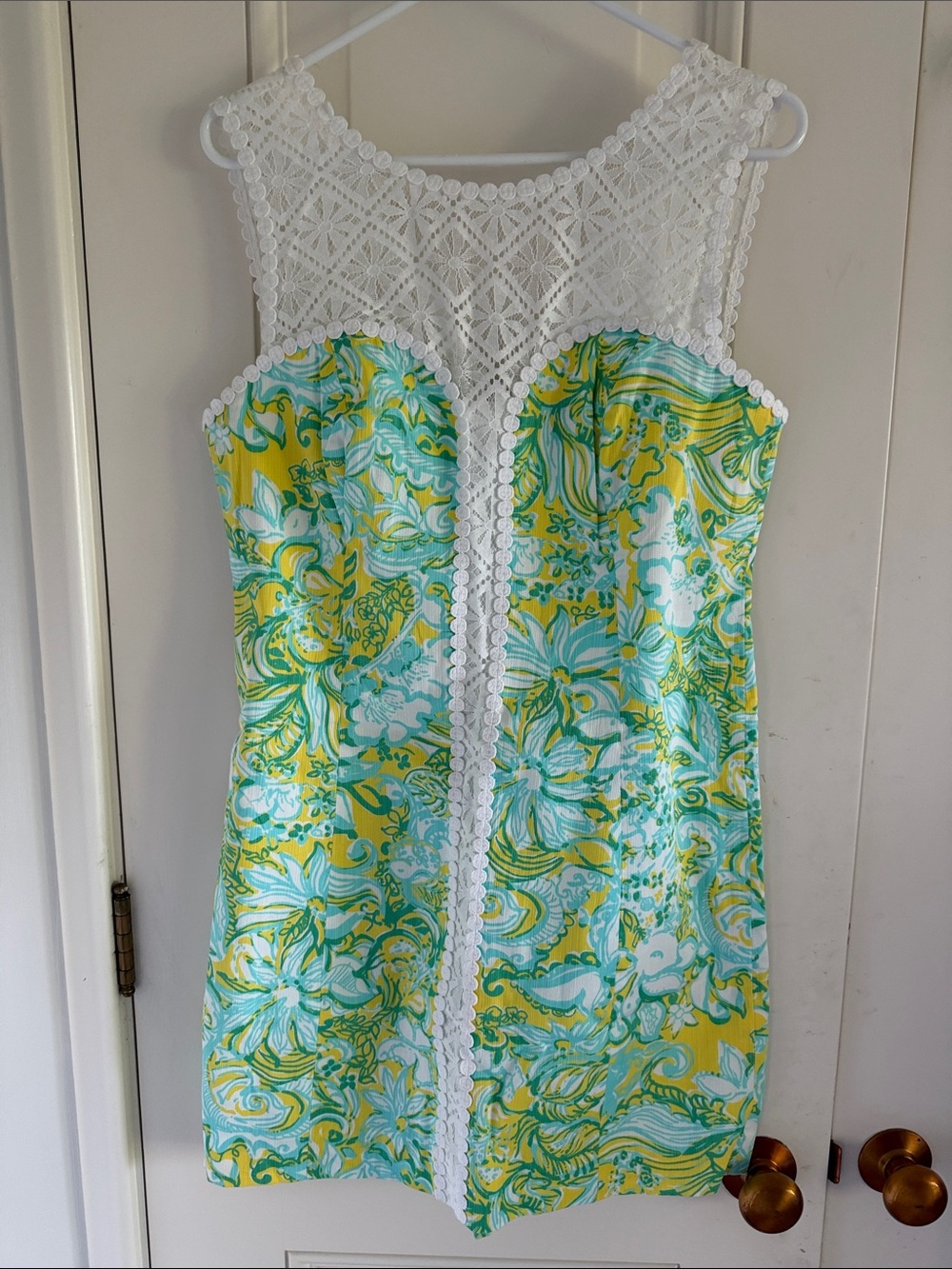 Lilly Pulitzer Yellow & Aqua Floral Lace Yoke Mini Dress